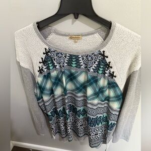 Women's Democracy Sweatshirt 2X‎ Gray Blue Aztec print